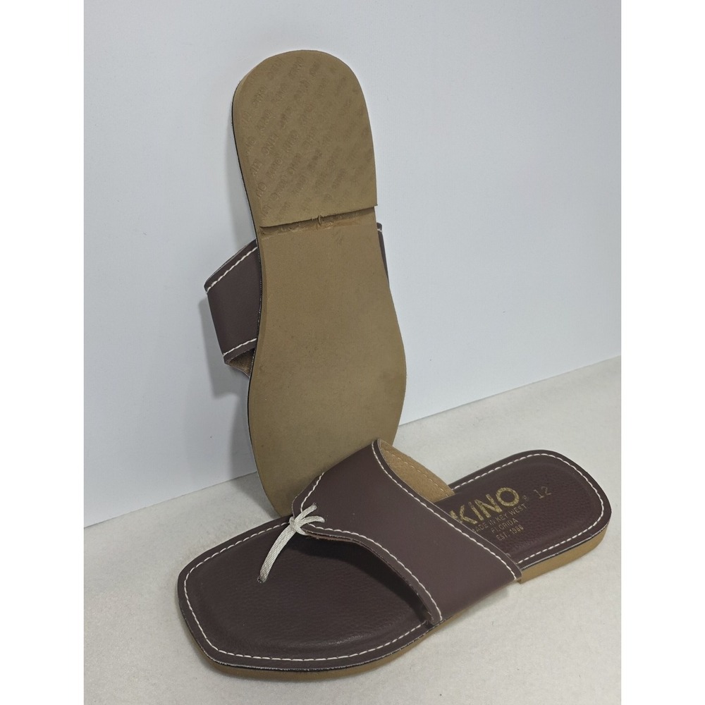 KINO Key West Natural Leather Classic Sandal Shoes Dark Brown Size 12